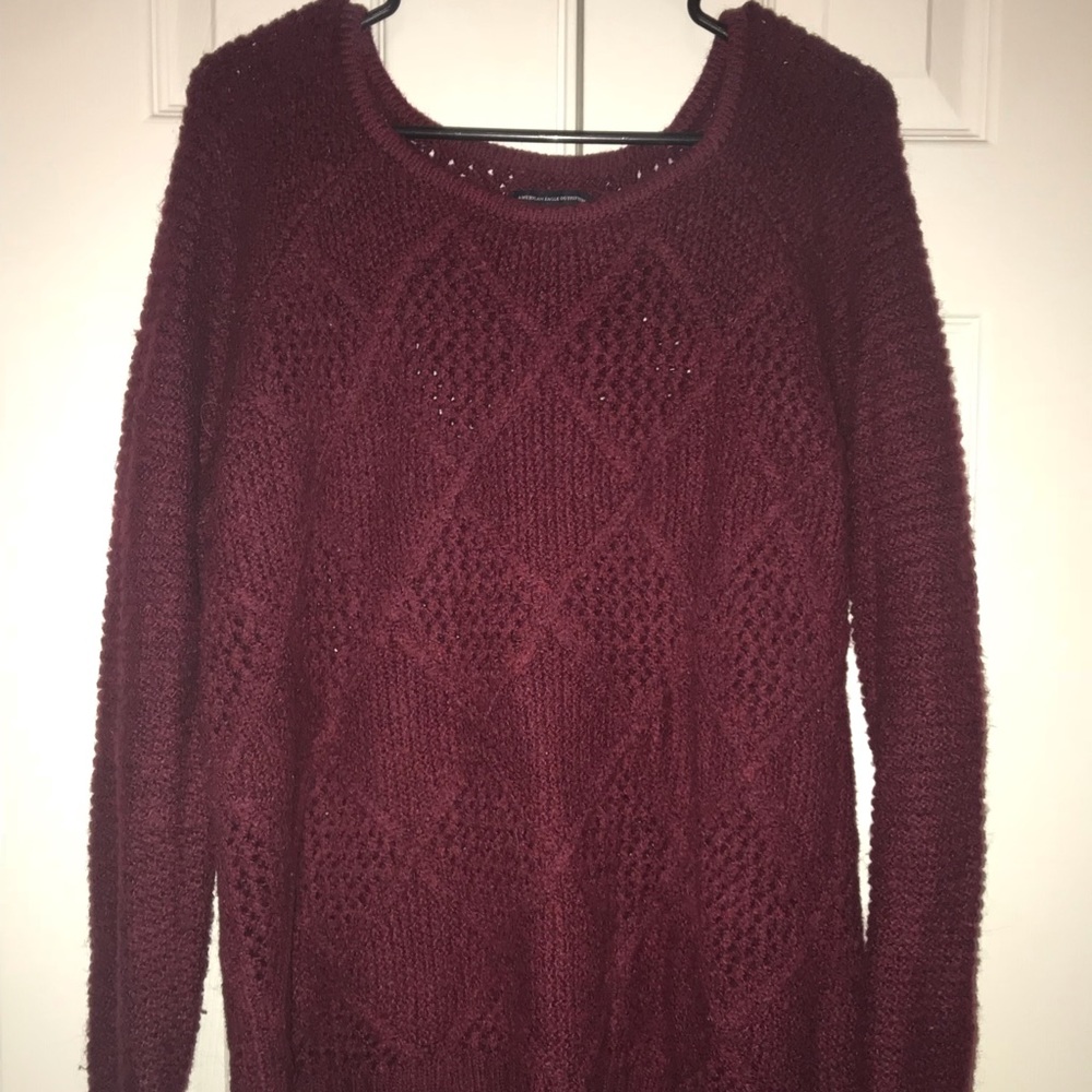 Maroon American Eagle crochet sweater L